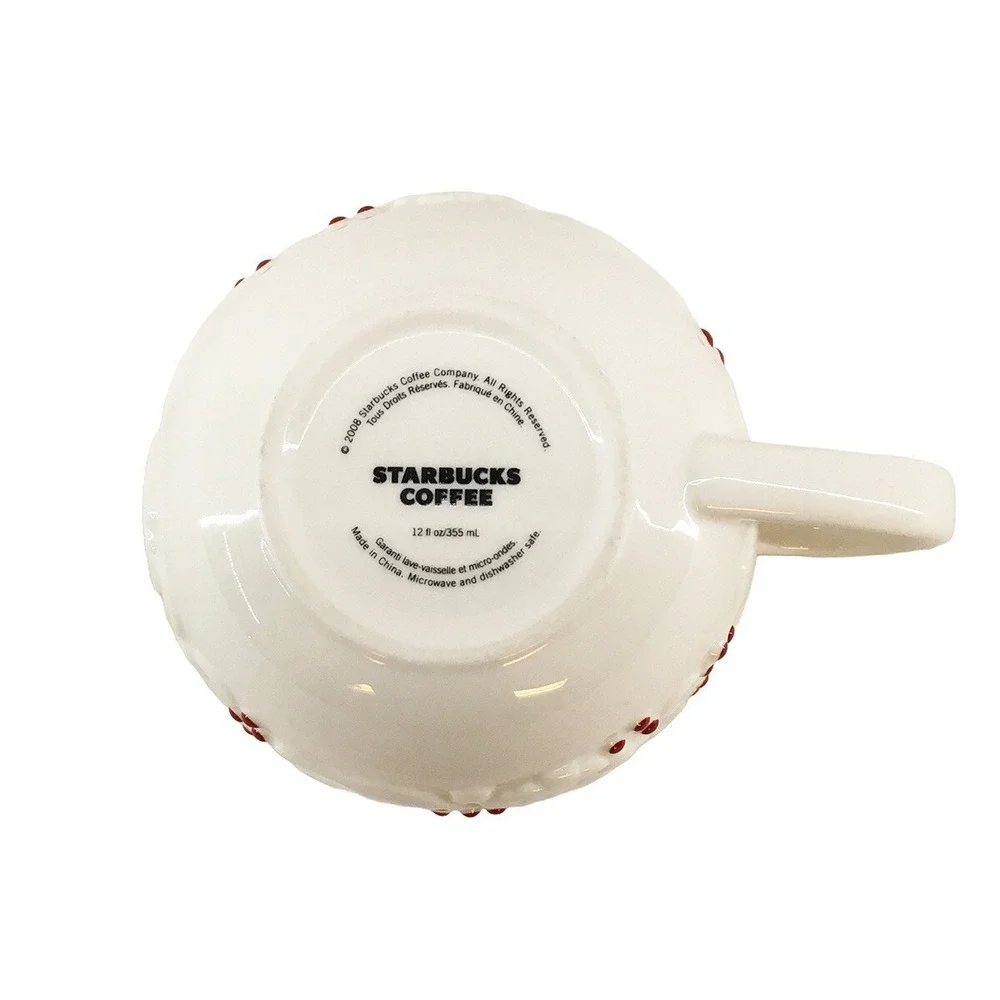 STARBUCKS 2008‎ Embossed Holiday Coffee Mug • 12oz • white, red